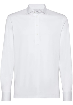 Brunello Cucinelli shirt-sleeved cotton-blend polo shirt - White