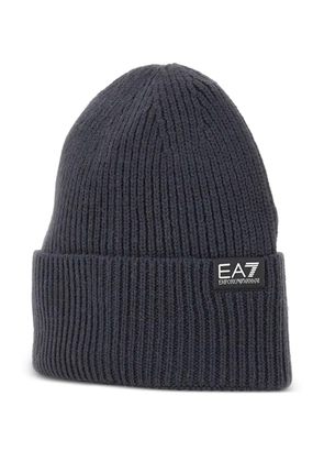 Ea7 Emporio Armani ribbed logo beanie hat - Grey