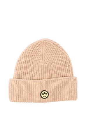 BARROW smiley-appliqué ribbed beanie - Neutrals