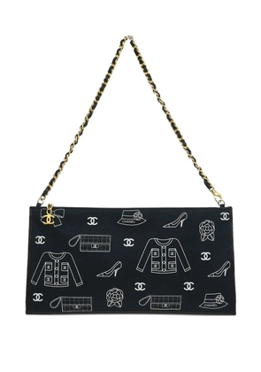 CHANEL Pre-Owned 2002 Icon Print chain shoulder bag - Blue