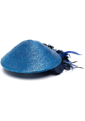 Saint Laurent Pre-Owned 1970s feather-detailing woven hat - Blue