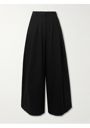 Posse - Wesley Pleated Cotton-twill Wide-leg Pants - Black - xx small,x small,small,medium,large,x large