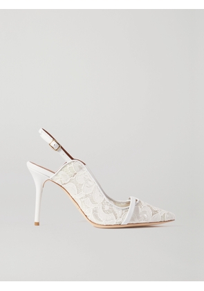 MALONE SOULIERS - Marion 85 Leather-trimmed Corded Lace Slingback Pumps - White - IT35,IT35.5,IT36,IT36.5,IT37,IT37.5,IT38,IT38.5,IT39,IT39.5,IT40,IT40.5,IT41,IT41.5,IT42,IT42.5,IT43