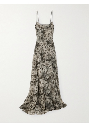 Cortana - Meena Draped Frayed Printed Silk-georgette Maxi Dress - Gray - FR 36,FR 38,FR 40,FR 42,FR 44