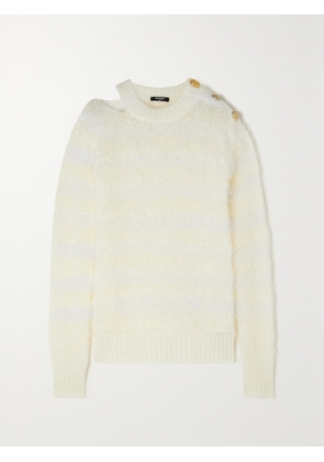 Balmain - Metallic Button-embellished Mohair-blend Sweater - Off-white - FR 34,FR 36,FR 38,FR 40,FR 42,FR 44