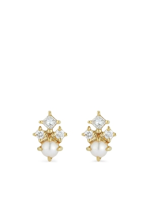 Mateo 14K yellow gold The Little Things Tri diamond pearl studs earrings