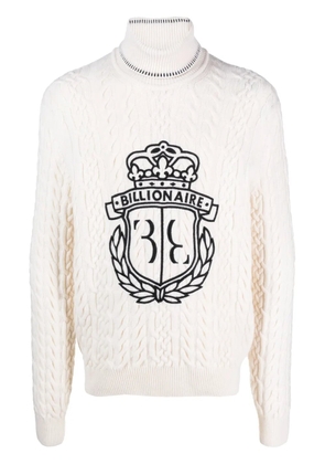 Billionaire logo-embroidered roll-neck jumper - White
