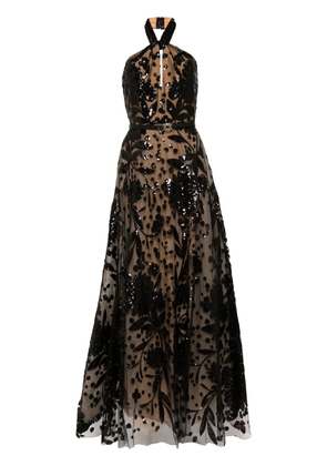 Elie Saab embroidered halter gown - Black