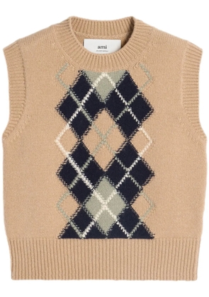 AMI Paris check-pattern wool-blend vest - Neutrals