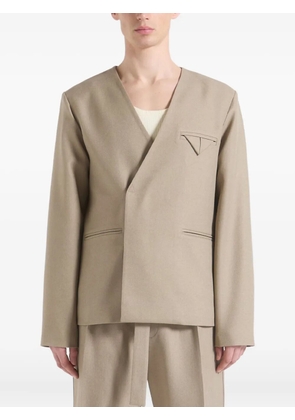 Manière De Voir Colin collarless double-breasted blazer - Neutrals