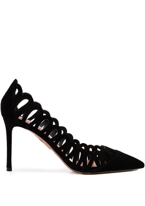 Aquazzura 85mm Peep cut-out suede pumps - Black
