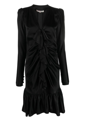 Saint Laurent Pre-Owned 1970s ruffled front long-sleeved silk dress - Black