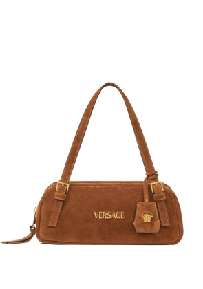 Versace Tag suede shoulder bag - Brown