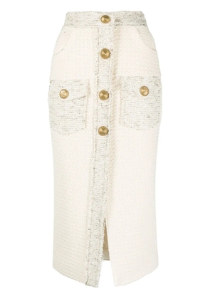 Balmain button-detail bouclé-tweed pencil skirt - Neutrals
