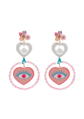 Amir Slama Bijoux heart-charm eye-motif drop earrings - Pink
