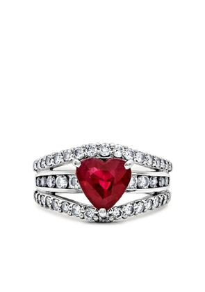Jewels Aficionado platinum heart-shape diamond and ruby ring - Silver