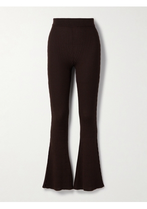 Cordova - Savoie Ribbed Pointelle-knit Merino Wool Flared Pants - Brown - x small,small,medium,large