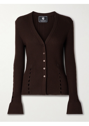 Cordova - Savoie Ribbed Pointelle-knit Merino Wool Cardigan - Brown - x small,small,medium,large