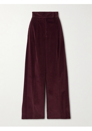 Max Mara - Pleated Cotton-corduroy Wide-leg Pants - Red - UK 4,UK 6,UK 8,UK 10,UK 12,UK 14,UK 16,UK 18