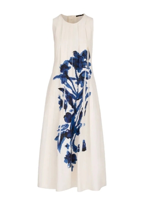 High floral-print pleated dress - Neutrals
