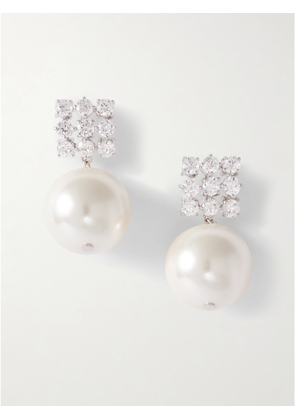 Completedworks - Rhodium-plated, Cubic Zirconia And Pearl Earrings - Silver - One size