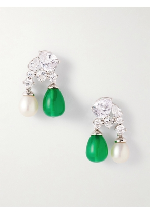 Completedworks - Rhodium-plated, Cubic Zirconia, Resin And Pearl Earrings - Green - One size
