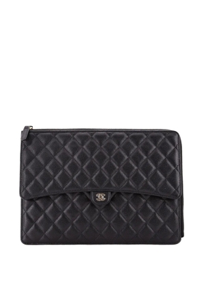 CHANEL Pre-Owned Flap Zip Quilted Caviar Large clutch bag - Black