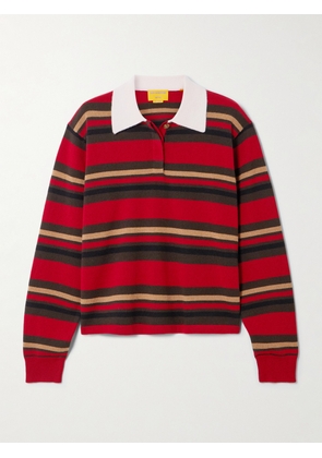 Guest In Residence - Cropped Striped Cashmere Polo Shirt - Red - x small,small,medium,large,x large