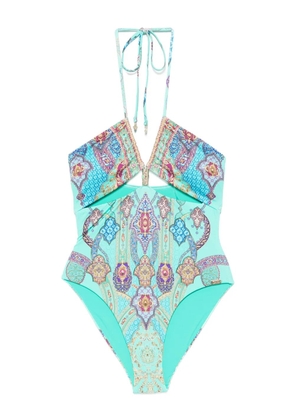 Camilla The Concubines Corridor halterneck swimsuit - Blue