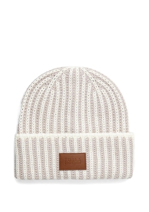 Furla striped logo-patch beanie - Neutrals