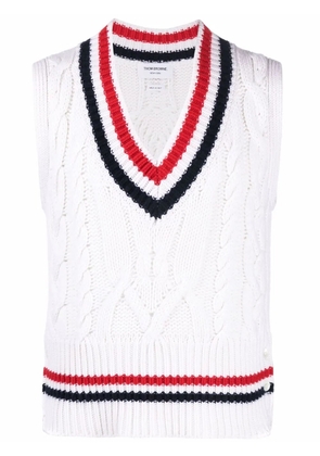 Thom Browne RWB trim cable knit tank top - White