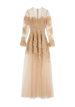 Ermanno Scervino floral-appliqué long-sleeve maxi dress - Neutrals