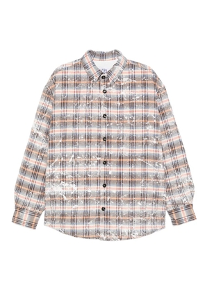 LC23 checked paint-splatter shirt jacket - Brown