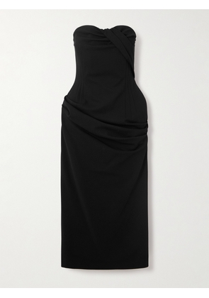 Magda Butrym - Strapless Gathered Cady Midi Dress - Black - FR 34,FR 36,FR 38,FR 40