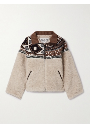 Sea - Linea Fair Isle Merino Wool And Fleece Jacket - Brown - xx small,x small,small,medium,large