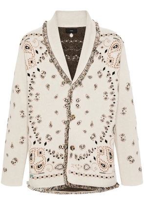 Alanui Bandana-jacquard frayed-edge cardigan - Neutrals