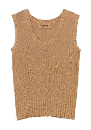 TWINSET cable-knit floral-pattern vest - Brown