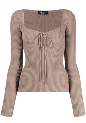 Blumarine ribbed-knit tie-neck sweatshirt - Brown