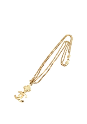 CHANEL Pre-Owned 1995 Gold Plated Double Chain Clover CC Pendant Necklace costume necklace