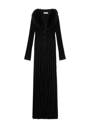 Blumarine faux-fur-collar ribbed coat - Black