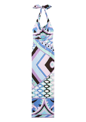 PUCCI Vivara-print satin halterneck maxi dress - Blue