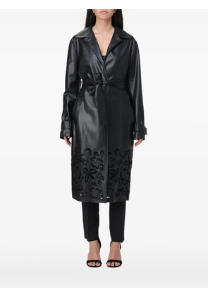 LIU JO floral appliqué belted coat - Black