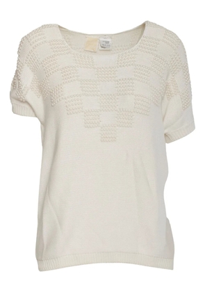 Krizia Pre-Owned pearl-embellished knit T-shirt - White