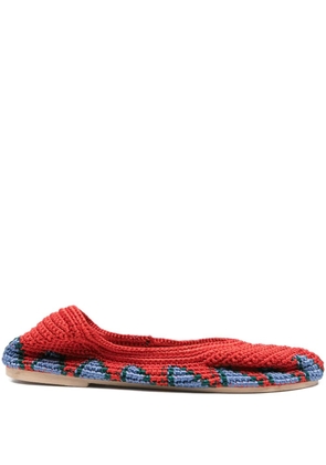 SLO_HAND_MADE crochet floral ballet flats - Red