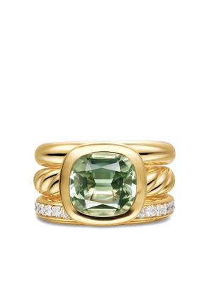 David Yurman 18K yellow gold DY Mercer® Four Row diamond and prasiolite ring