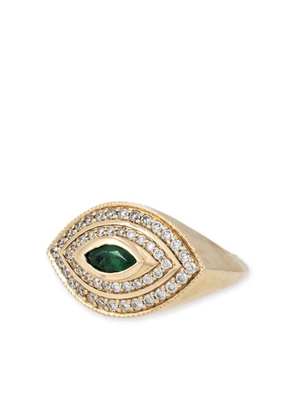 Jacquie Aiche 14kt yellow gold Halo Eye diamond and emerald ring