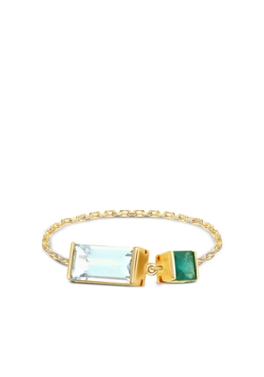 YI Collection 18K yellow gold aquamarine and emerald chain ring