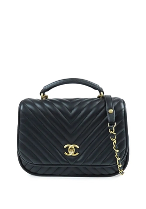 CHANEL Pre-Owned 2017-2018 Medium CC Chevron Lambskin Chain Top Handle Flap satchel - Black