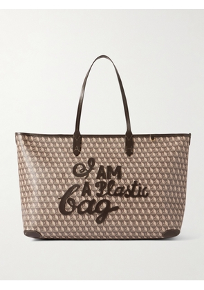 Anya Hindmarch - I Am A Plastic Bag Leather-trimmed Coated-canvas Tote - Brown - One size