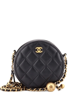 CHANEL Pre-Owned Pearl Crush Round with Chain Quilted Lambskin clutch bag - Black